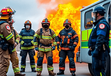 First responders firefighters and police officers, community heroes, emergency services team