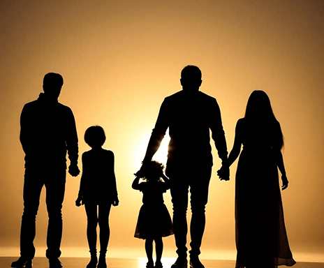 family holding hands in silhouette, emotional support and unity, professional photography with soft lighting