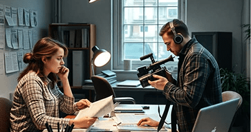 newspaper editorial office with journalist working